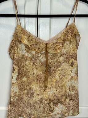 Y2K Vintage l.e.i. Paisley Printed Mesh Ruffle Camisole Top XL